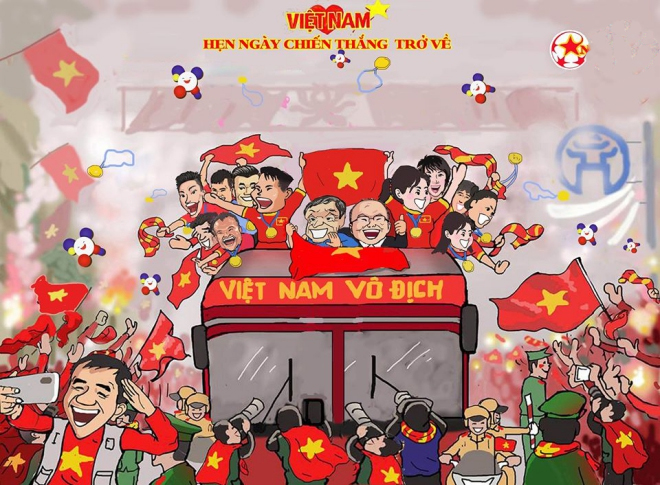 Hình ảnh đội tuyển Việt Nam chiến thắng trở về.